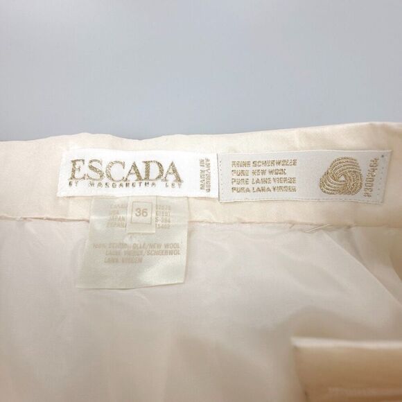 VINTAGE Escada 100% New Wool Satin Bow High Rise Tailored Pencil Skirt Ivory XS - Picture 2 of 9